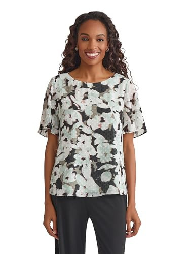 Kasper Ruffle Sleeve Printed Chiffon Top | Amazon (US)