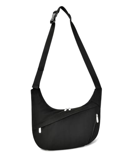 Nylon Crescent Crossbody Bag for Women, Water-Resistant Lightweight Slouchy Shoulder Sling Purse for Travel & Daily Use-Black | Amazon (US)
