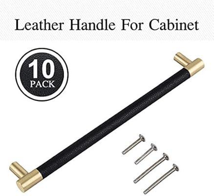 Bar Cabinet Handle Knob Pull Brushed Satin Gold/Brass Finish with Upholstered Black Leather 9.7" ... | Amazon (US)