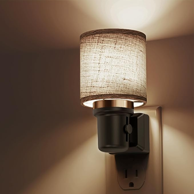 Night Lights Plug into Wall,Linen Fabric Cylinder Decor Night Light, Dusk to Dawn Sensor Vintage ... | Amazon (US)