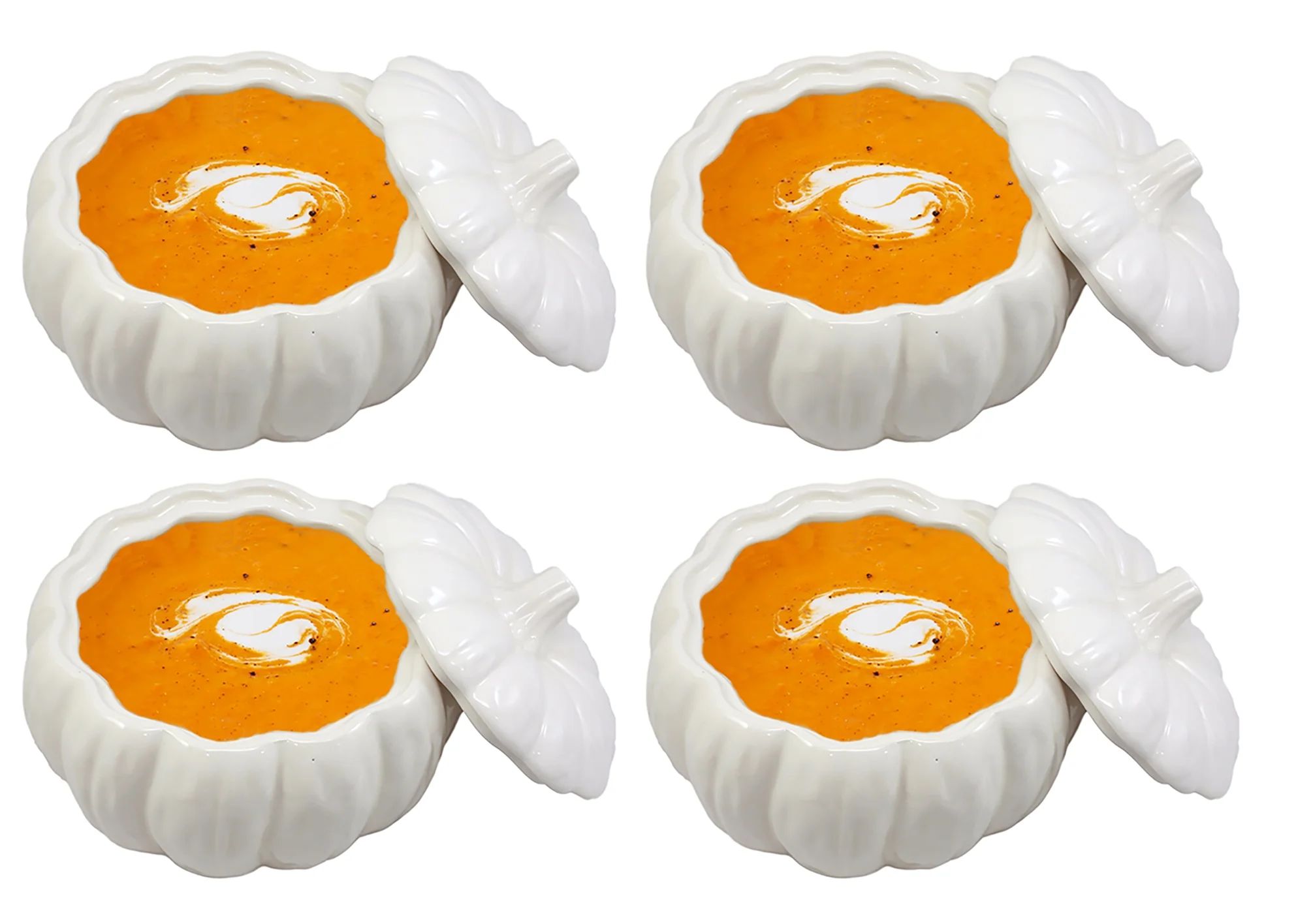 Ebros Ceramic Stoneware White Harvest Pumpkin Bowl With Lid 6"Diameter X 4Pieces | Walmart (US)