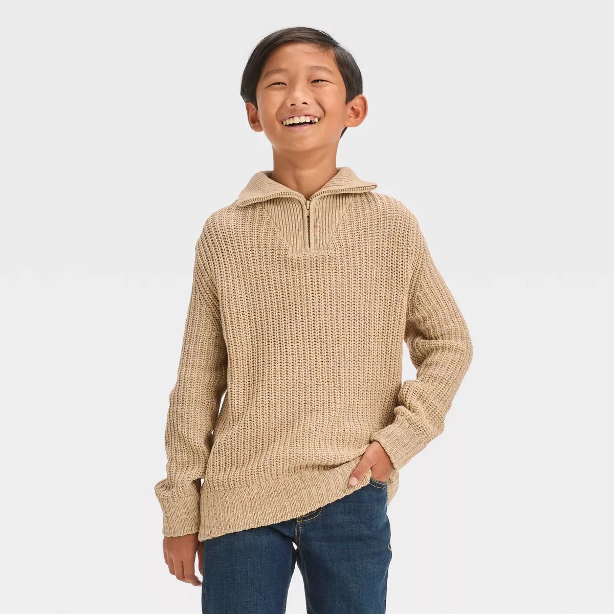 Boys' Quarter Zip Pullover Sweater - Cat & Jack™ Beige M | Target