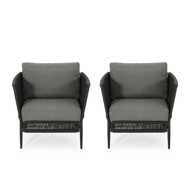 Noble House Evelee Outdoor Rope Club Chair with Cushions, Set of 2, Black and Gray | Walmart (US)