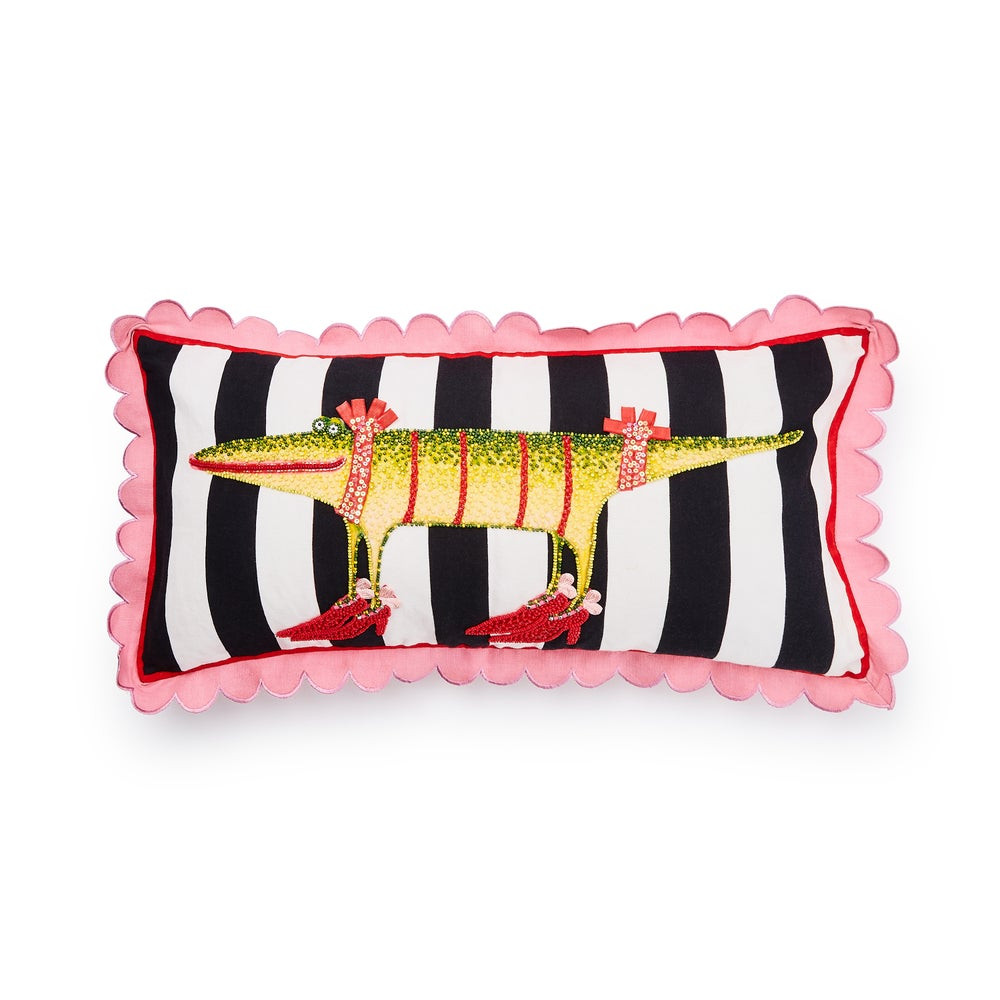 Patience Brewster Gloria Alligator Striped Lumbar Throw Pillow | MacKenzie-Childs