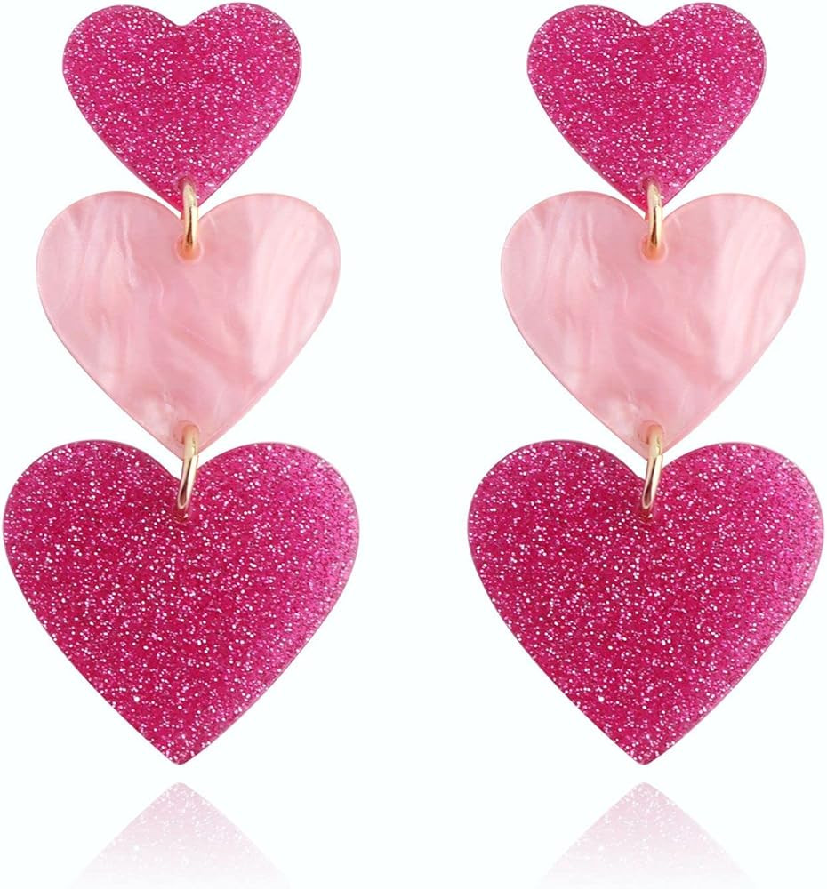 Pink Heart Earrings Taylor Heart Earrings For Women Dangle Hot Pink Earrings Swiftie Jewelry Conc... | Amazon (US)