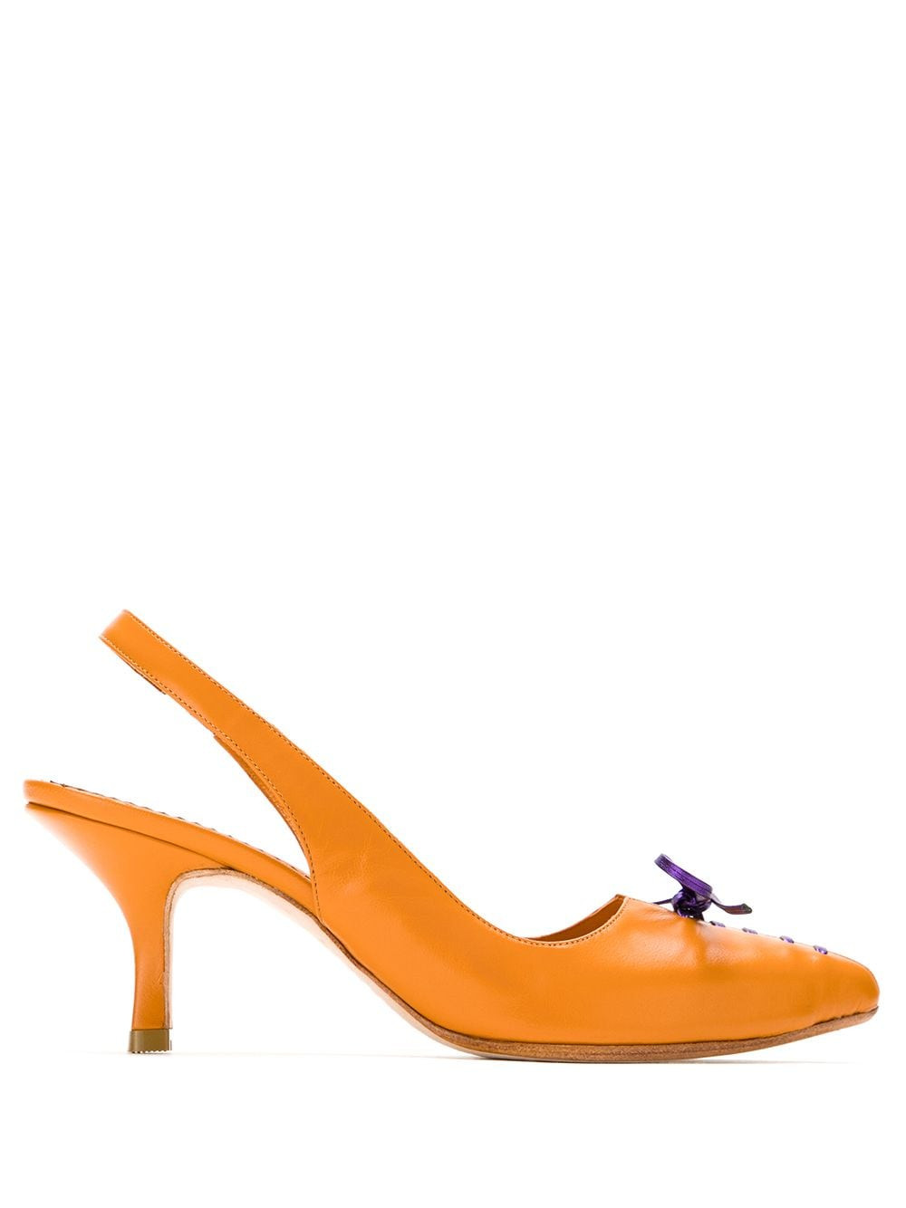 Sarah Chofakian bow slingback leather pumps - Orange | Farfetch Global