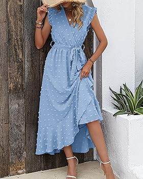 BTFBM Boho Dresses for Women 2026 Summer Fashion Cap Sleeve Swiss Dot Flowy Ruffle Beach Wedding ... | Amazon (US)