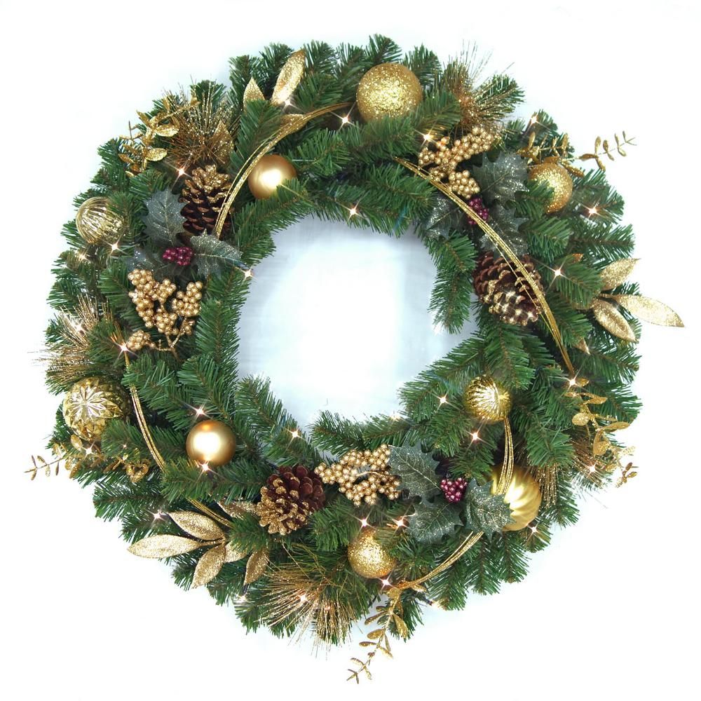 Laurel Villa 32 in. Pre-Lit LED Artificial Christmas Wreath | The Home Depot
