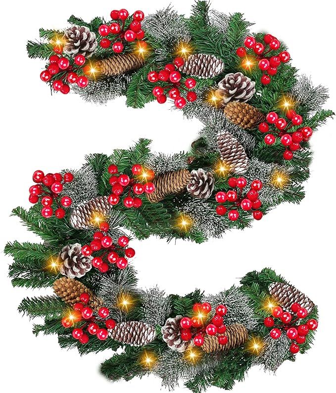 Amazon.com: 9 Ft by 10 Inch 100 LED Christmas Garland Decor Lights Timer 8 Flash Mode Thick 300 S... | Amazon (US)
