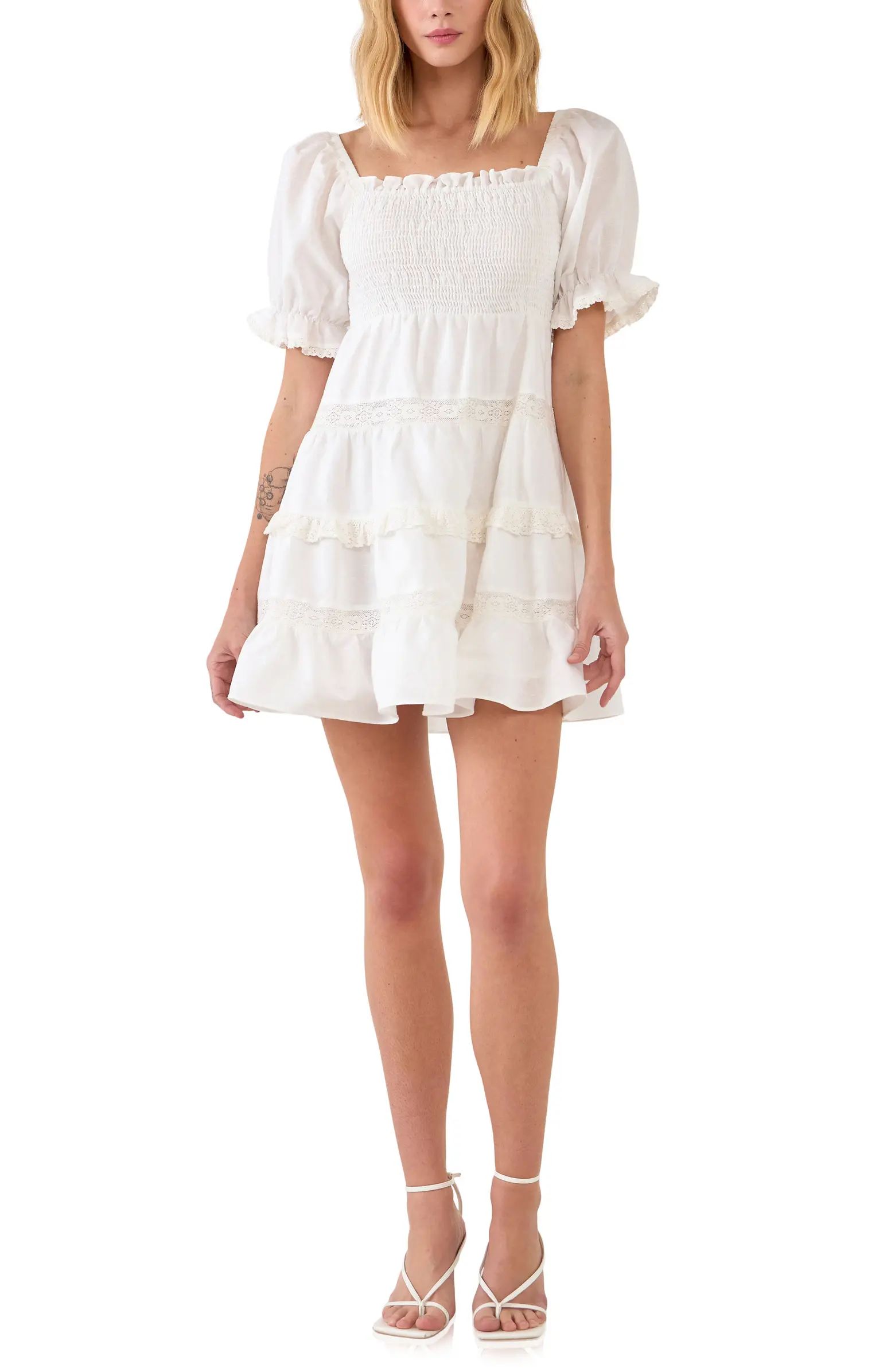LINEN SMOCKED MINI DRESS WITH | Nordstrom