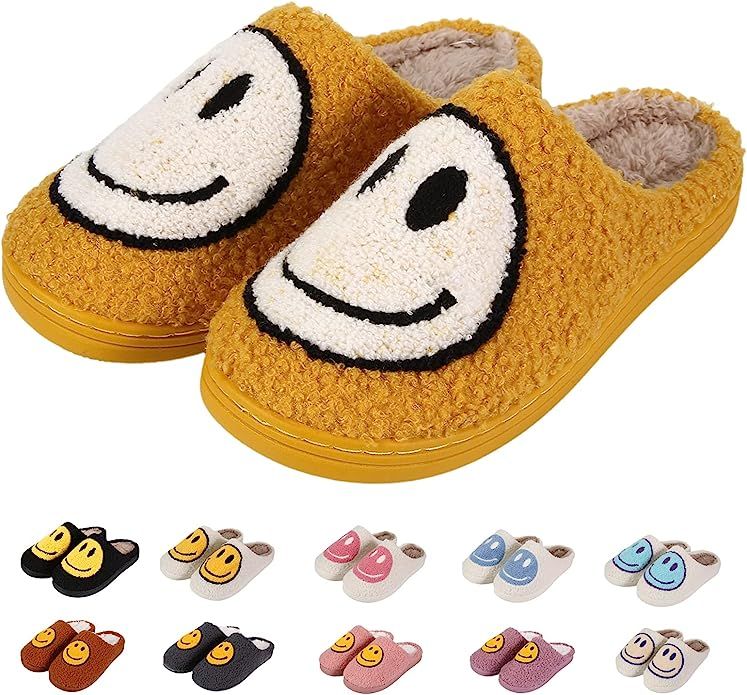 MOLATIN Cute Smile Happy Face Slippers,Retro Soft Plush Comfy Warm Fuzzy Home Slippers for Women ... | Amazon (US)
