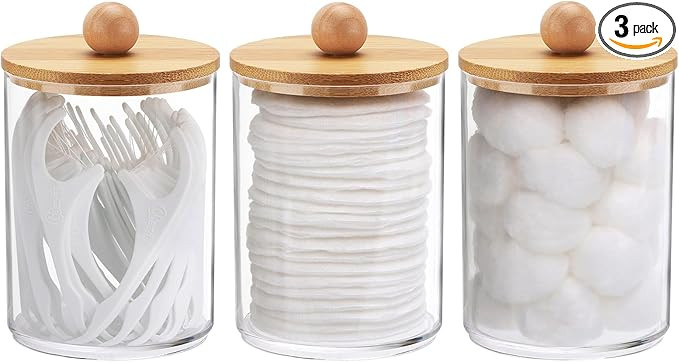 Tbestmax 10 Oz Cotton Swab/Ball/Pad Holder, Qtip Apothecary Jar, Clear Bathroom Containers Dispen... | Amazon (US)