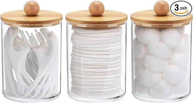 Tbestmax 10 Oz Cotton Swab/Ball/Pad Holder, Qtip Apothecary Jar, Clear Bathroom Containers Dispen... | Amazon (US)