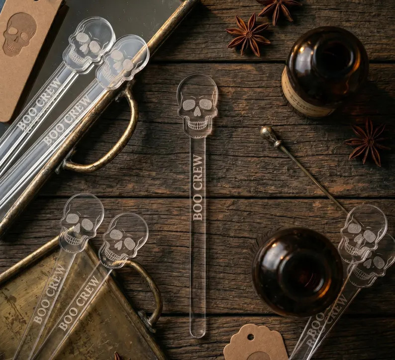Halloween Party Drink Stirrers Skulls, Pumpkins, Witches, Boo Crew Personalized Stir Stick Drink ... | Etsy (Global)