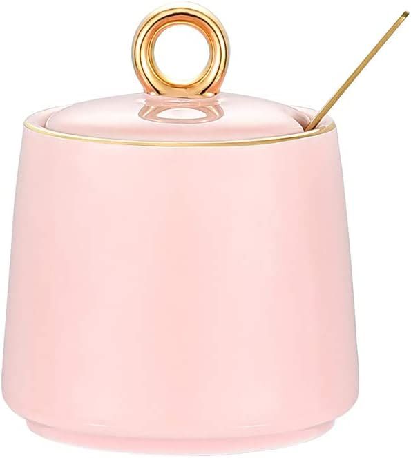 Pink gold Sugar Bowl Dispenser Salt Container Ceramic Sugar Bowl with Lid and Spoon for Home and ... | Amazon (US)