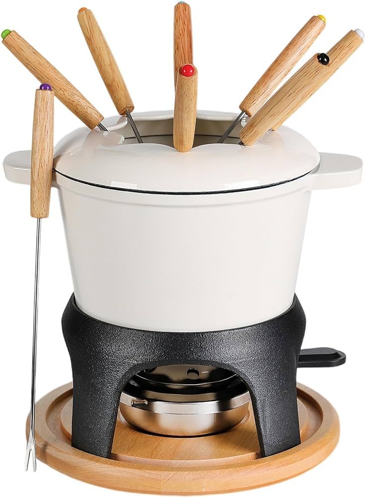 BIRDROCK HOME 16 pc Cast Iron Fondue Pot Set for Chocolate, Cheese, Meat | Ceramic Pot | 8 Fondue... | Amazon (US)