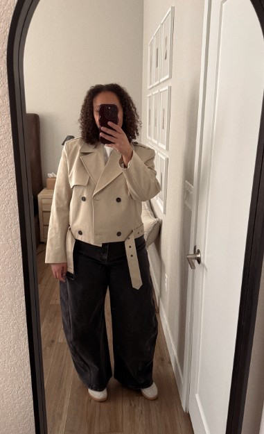 New in: cropped trench jacket (extra 30% off right now with code EXTRA30). Went with a large so I can layer sweaters underneath. 

#LTKMidsize