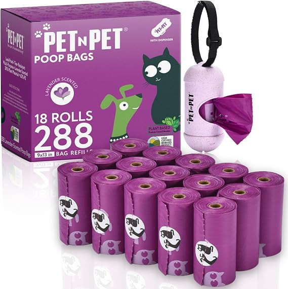 Pet N Pet Poop Bags for Dogs, 288 Counts Lavender Scented Dog Poop Bags Rolls with Leash Dispense... | Amazon (US)