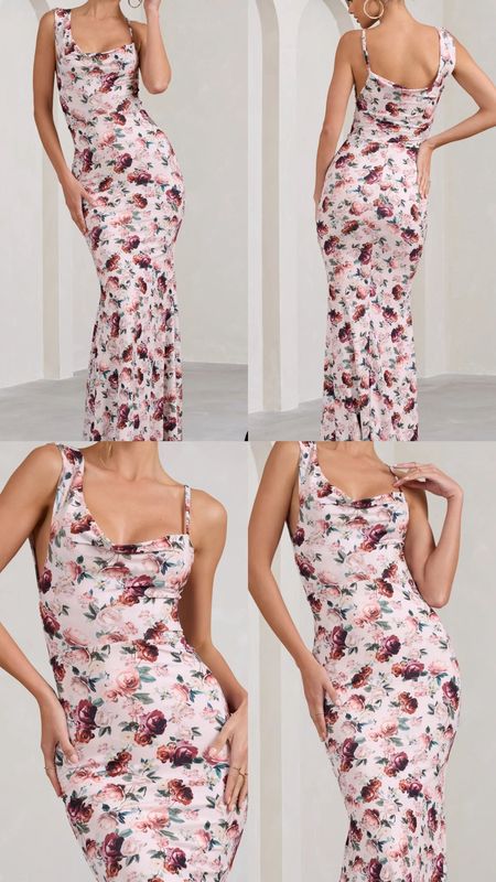 Floral satin dress. White and pink floral print asymmetric maxi dress. 
Summer, spring, date night out, brunch outfit, wedding, baby shower, special occasion. Under £70. Affordable fashion.  Wardrobe staple. Timeless. Gift guide idea for her. Luxury, elegant, clean aesthetic, chic look, feminine fashion, trendy look.
Club L London outfit idea.

#LTKfindsunder100 #LTKparties #LTKwedding