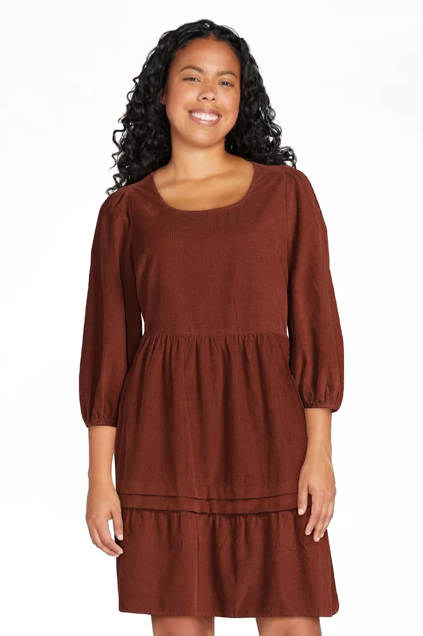 Time and Tru Women's Corduroy Dress with 3/4-Length Sleeves, Sizes XS-XXXL  