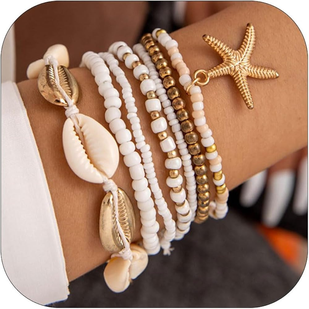 YANCHUN Shell Bracelets for Women Boho Layered Beaded Bracelets Seashell Bracelets Starfish Brace... | Amazon (US)