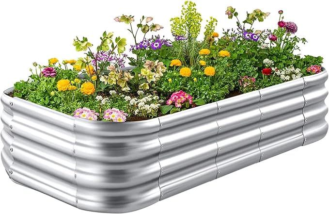 Crirax Raised Garden Beds Outdoor 8×4×1 Ft DIY Galvanized for Vegetables 12-in-1 Modular Metal ... | Amazon (US)