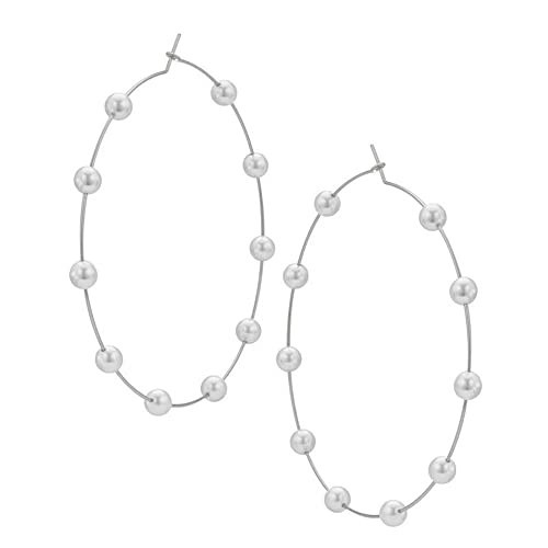 Large Hoops Circle Pearls Earrings 60mm90mmPmm Super Huge Gold Silver Thin Dangle earrings Elegant Women Wedding Jewelry-90mm Silver | Amazon (US)