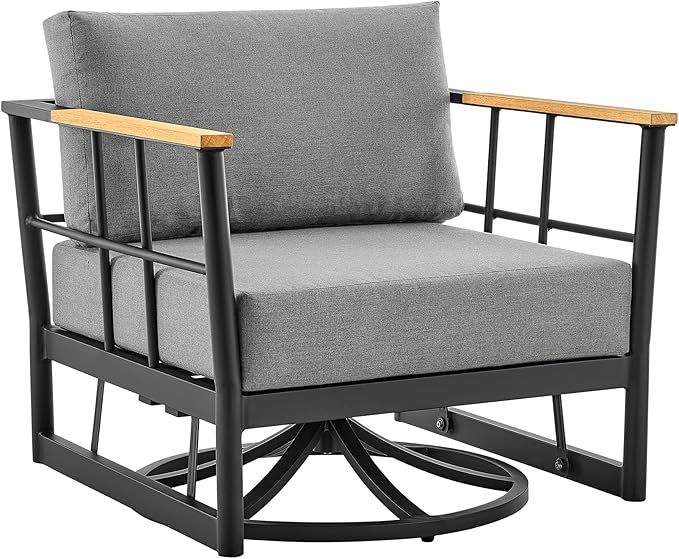 Armen Living Shari Modern Outdoor Patio Swivel Glider Chair, Standard, Black Aluminum and Teak | Amazon (US)