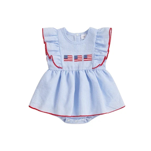 Loicainy Baby Toddler Girl 4th of July Romper Dress 3 6 12 18 Months Ruffle Sleeveless Flag Embro... | Walmart (US)