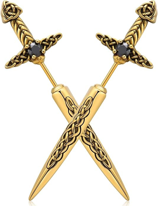 Sword Earrings for Men Women, Stainless Steel Gothic Dagger Celtic Knot Irish Studs Earrings, Coo... | Amazon (US)