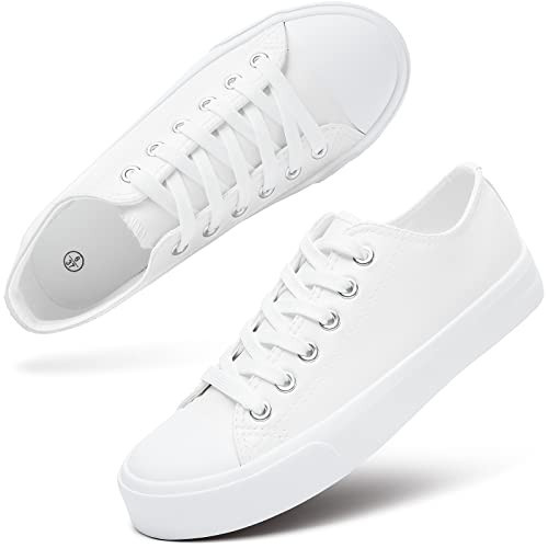 hash bubbie White Sneakers for Women Womens Tennis Shoes Women's Fashion Leather Sneakers Lace up Casual Shoes for Walking（White.US9） | Amazon (US)