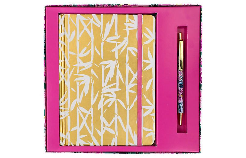 Bamboo Bash Journal w/ Pen, Pink/Gold | One Kings Lane