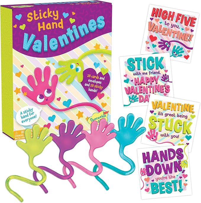 Peaceable Kingdom Valentines Cards for Kids, Set of 28 Valentines with Sticky Hand Fidget Toys, C... | Amazon (US)