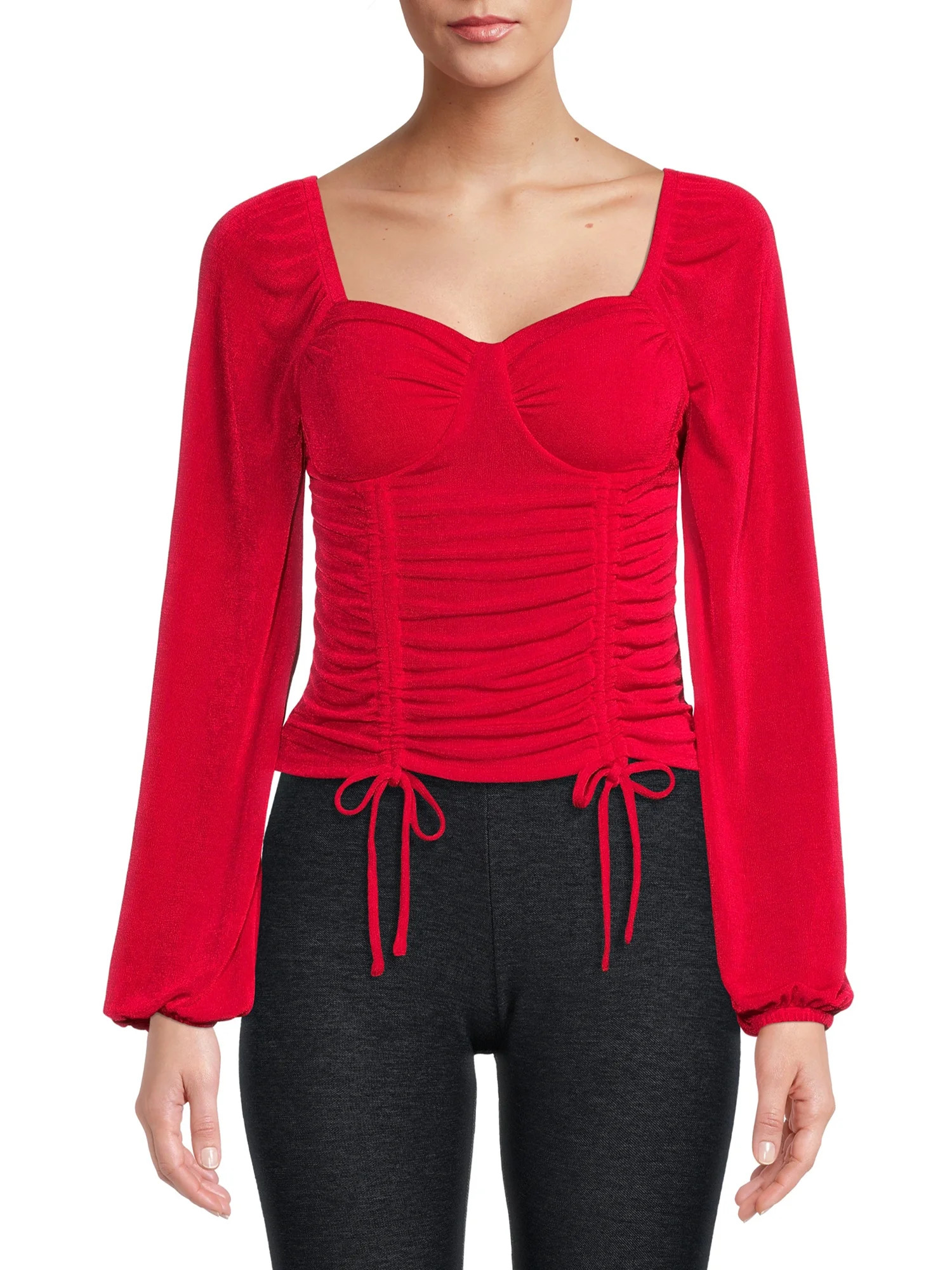 No Boundaries Juniors' Ruched Peasant Top - Walmart.com | Walmart (US)