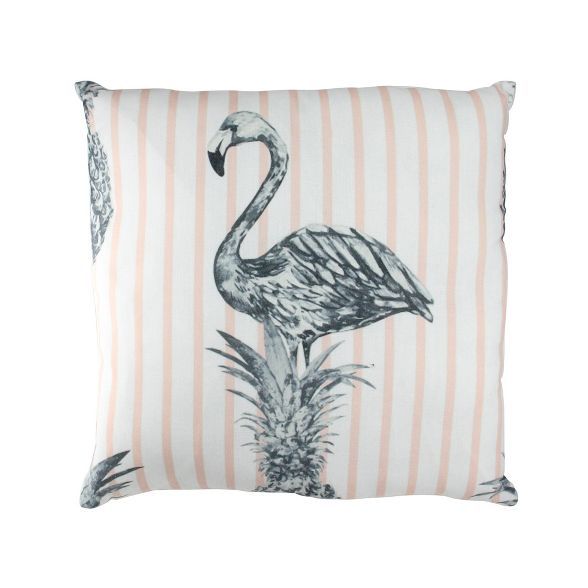 Northlight 17" Square Striped Tropical Flamingo Pineapple Indoor Throw Pillow - White/Orange | Target