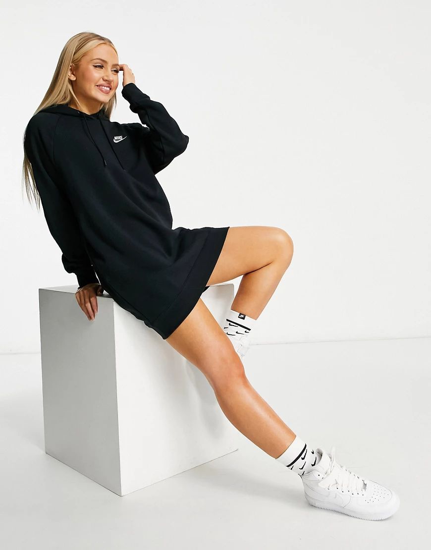 Nike essentials fleece oversized hoodie dress in black | ASOS (Global)