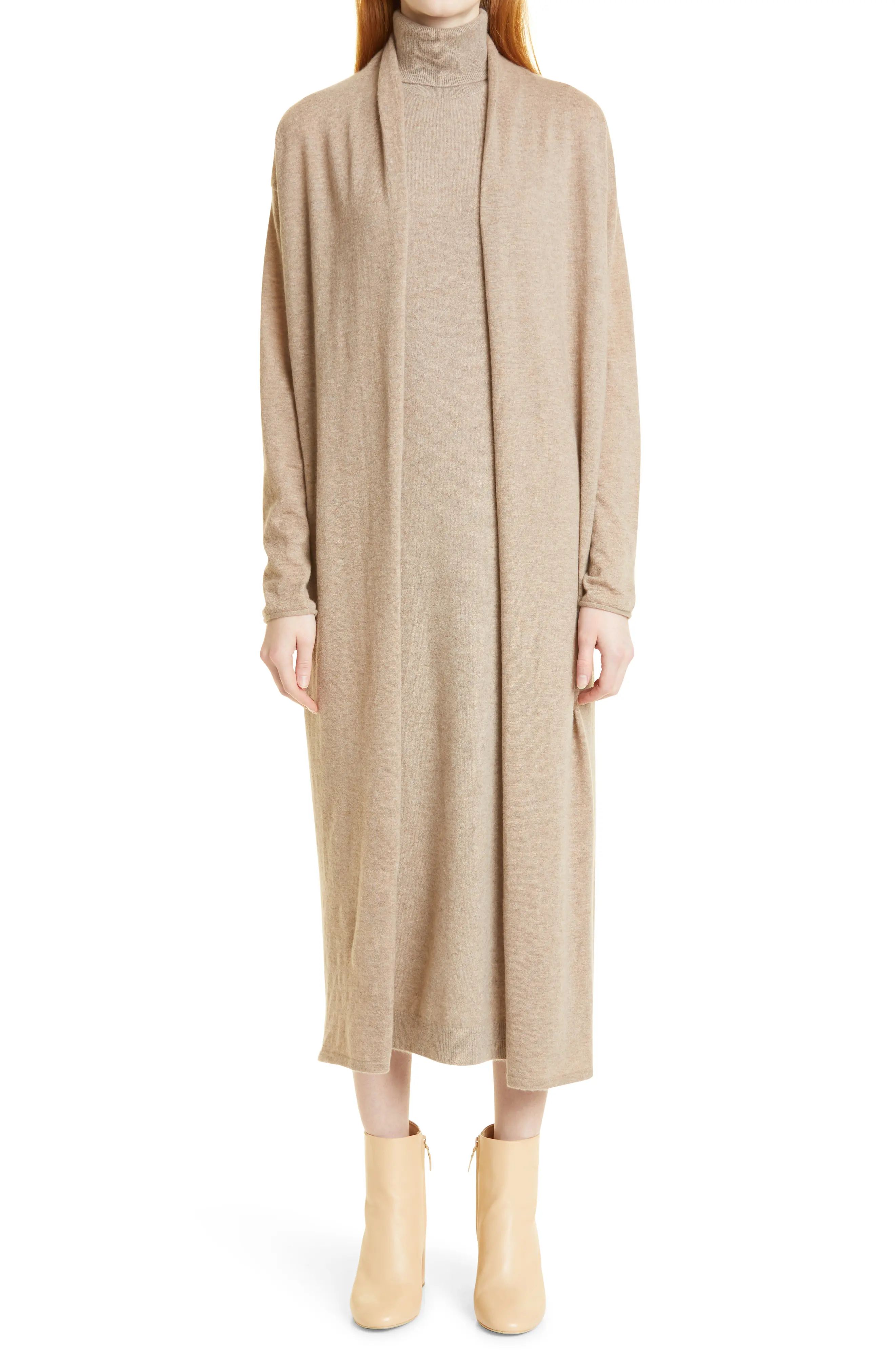 Nordstrom Signature Long Cashmere Cardigan, Size Large in Tan Portabella Heather at Nordstrom | Nordstrom