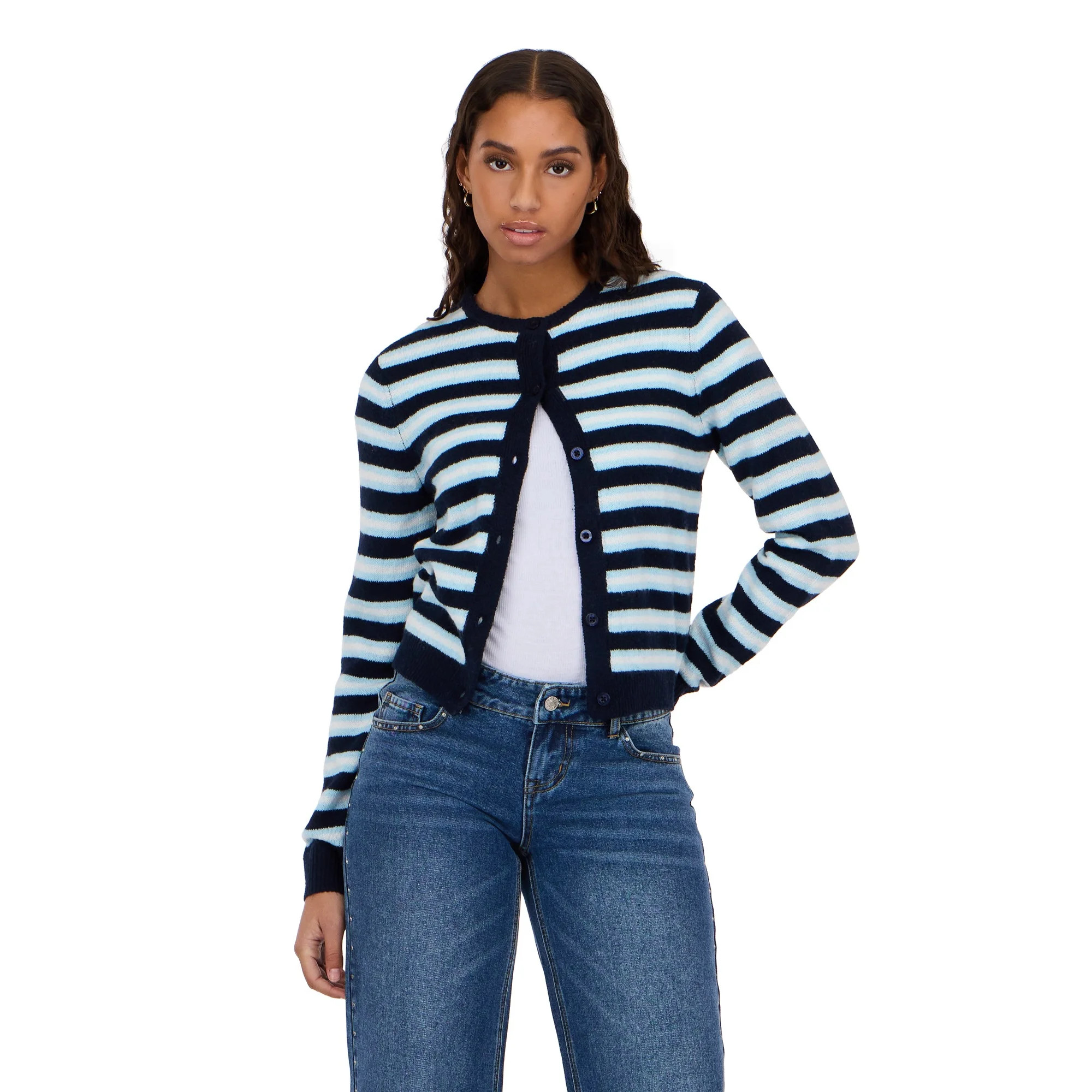 Forever 21 Women’s Striped Cardigan Sweater – Classic Knit Long Sleeve Button Front Layer for... | Walmart (US)