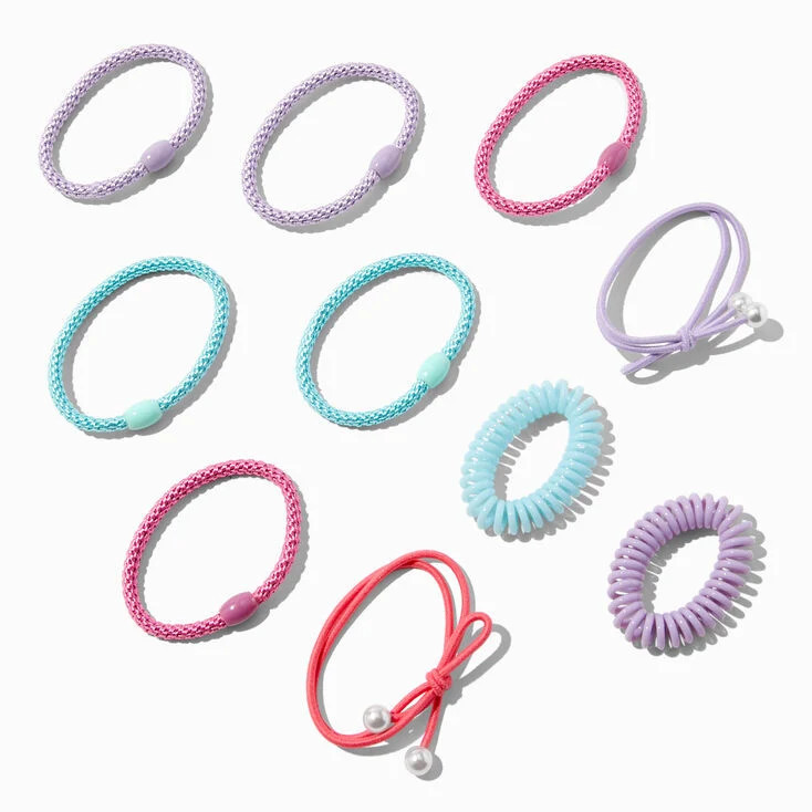 Pastel Mixed Bead & Spiral Hair Ties - 10 Pack | Claire's (UK)