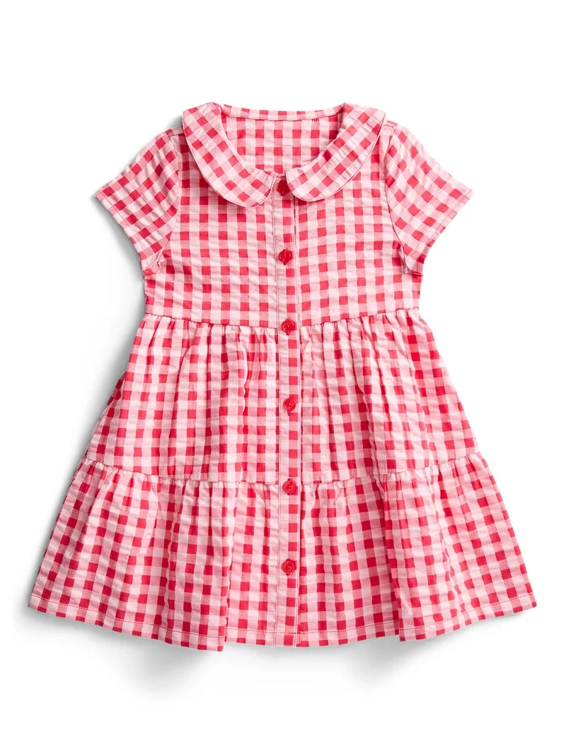 Wonder Nation Toddler Girls Cotton Seersucker Gingham Tiered Dress, Sizes 12M-5T | Walmart (US)