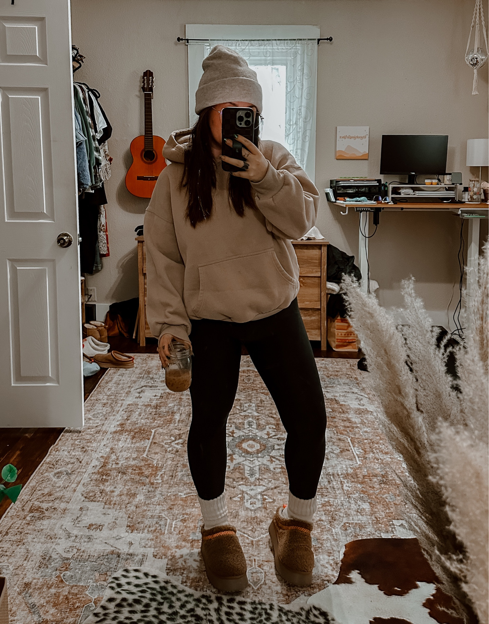 Styling sweats outfit of the day! Rainy day at home outfit. Fleece lined hoodie + leggings both in medium. Thick boot stocks and platform Sherpa faux Ugg slippers size up half size 

#LTKSeasonal #LTKstyletip #LTKMostLoved