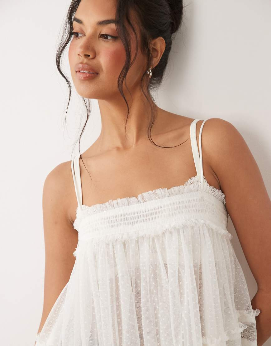 ASOS DESIGN tiered textured cami with ruffles in white | ASOS (Global)
