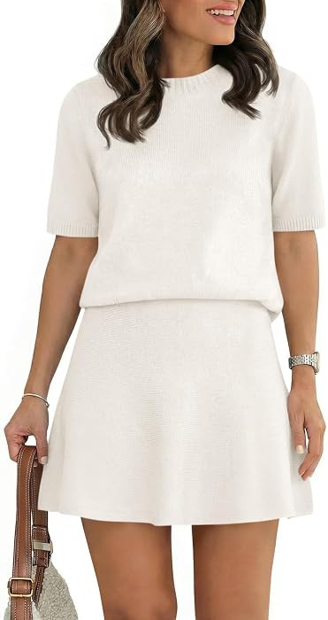 Saodimallsu Womens Lounge Sets Short Sleeve 2 Piece Mini Skirts Sweater Set | Amazon (US)