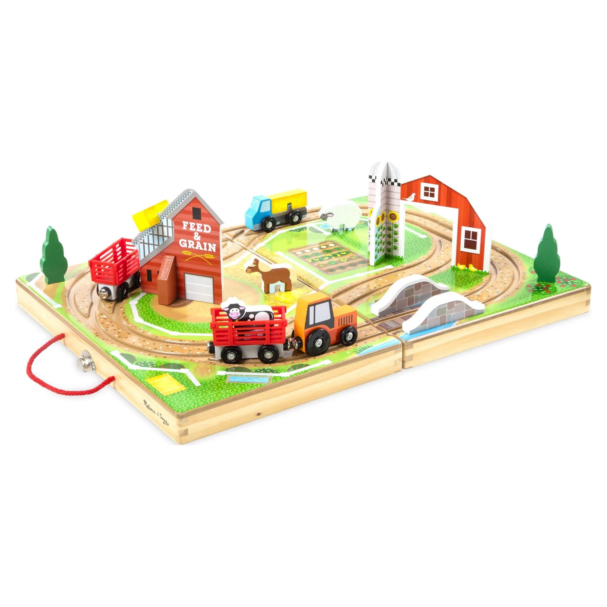 Melissa & Doug 17-Piece Wooden Take-Along Tabletop Farm, 4 Farm Vehicles, Play Pieces, Barn, Grai... | Walmart (US)