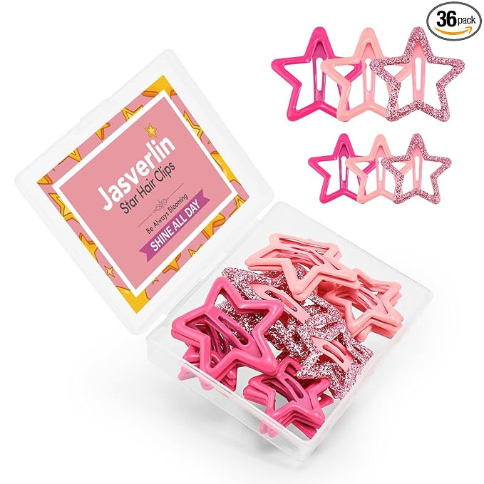 36 Pcs Star Snap Hair Clips, Y2k Colorful Cute Barrettes for Women Girls, Thick Fine Non-Slip Hai... | Amazon (US)