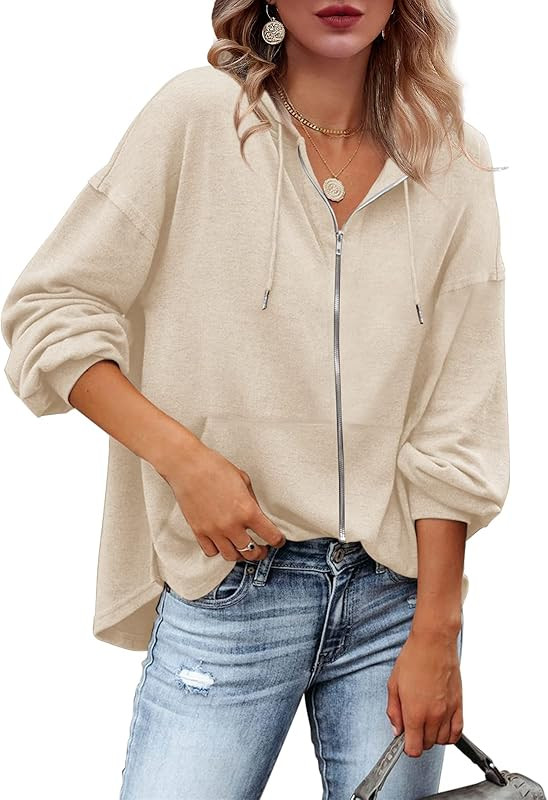 Zatanaroni Womens Zip Up Hoodies Loose fit Sweatshirt Casual Long Sleeve Shirts for Women Pullover T | Amazon (US)