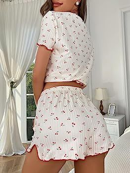 SOLY HUX Pajama Set for Women Cute Print Short Sleeve Tee and Shorts Lounge Sleepwear | Amazon (US)