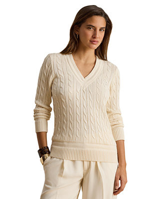 Women's Long-Sleeve V-Neck Cable Knit Sweater | Macy's