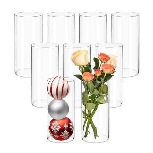 9 Pack Glass Cylinder Vases 8 Inch Tall Clear Flower Vases for Centerpieces, Hurricane Floating Candle Holder Wedding Decorations, Floral Simple Vase Bulk for Party Home Decor (3.35 x 8 Inch) | Amazon (US)