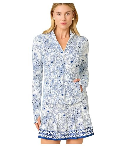 Lilly Pulitzer Womens Barbados Zip-Up Jacket Up Starlight Navy Crossgrain Zoology MD One Size | Amazon (US)